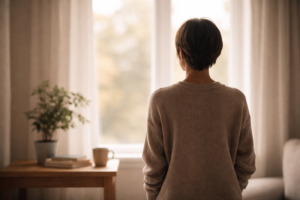Mujer mirando por la ventana