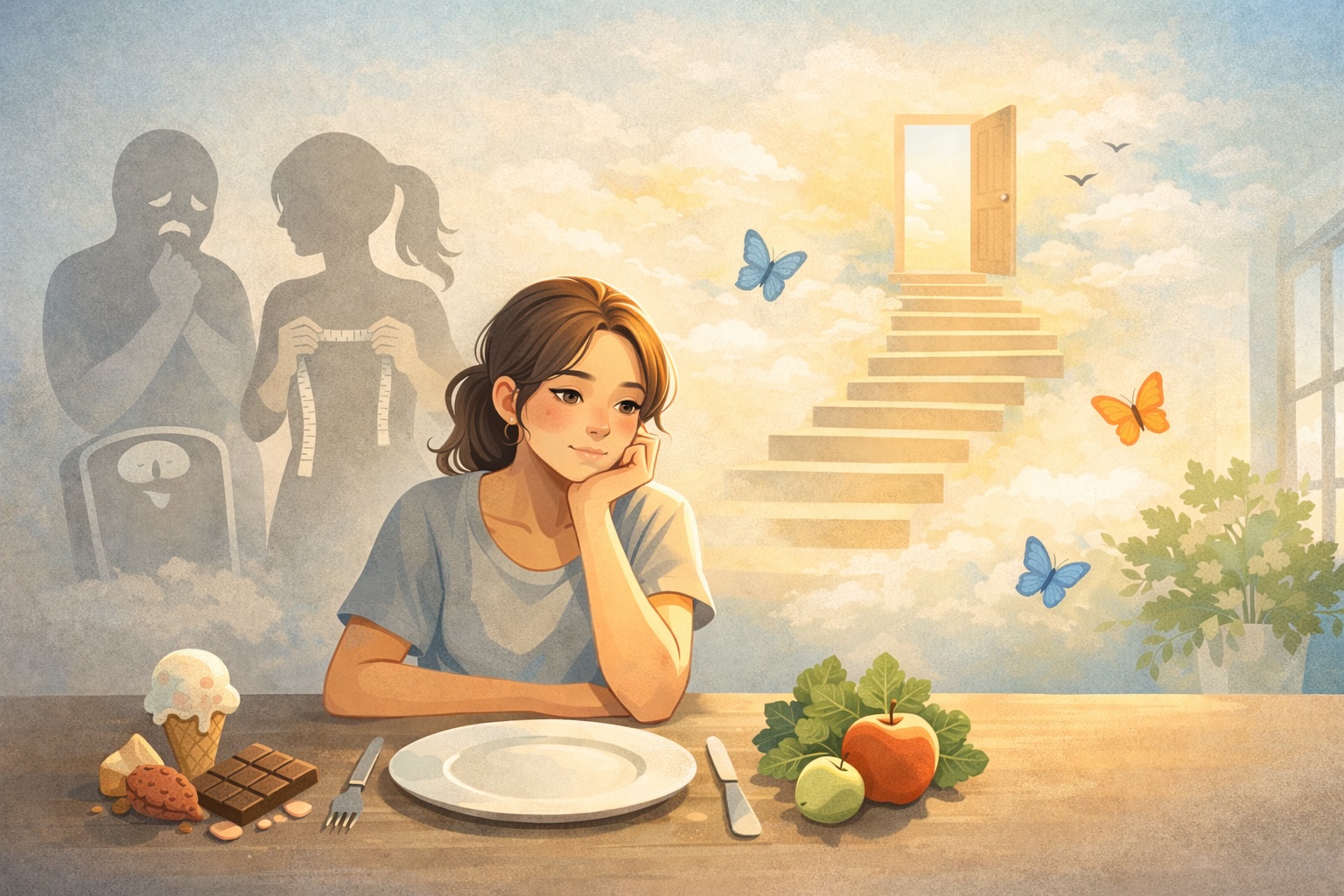 Chica sufriendo por la comida